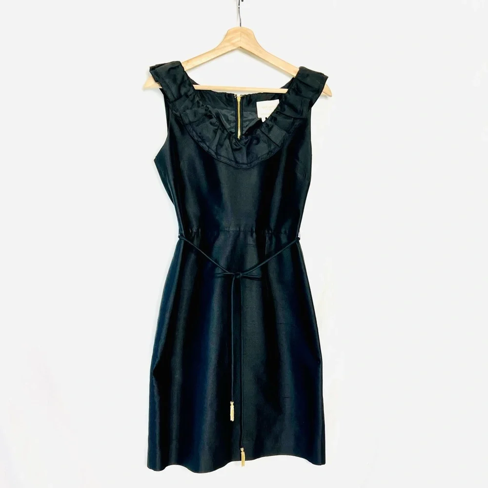 Kate Spade Black Silk with Gold Zipper Structured Cocktail Dress